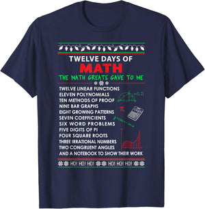 Math Teacher Christmas Shirt - 12 Days of Math Men Women Kids T-Shirt - T-Shirt | Navy