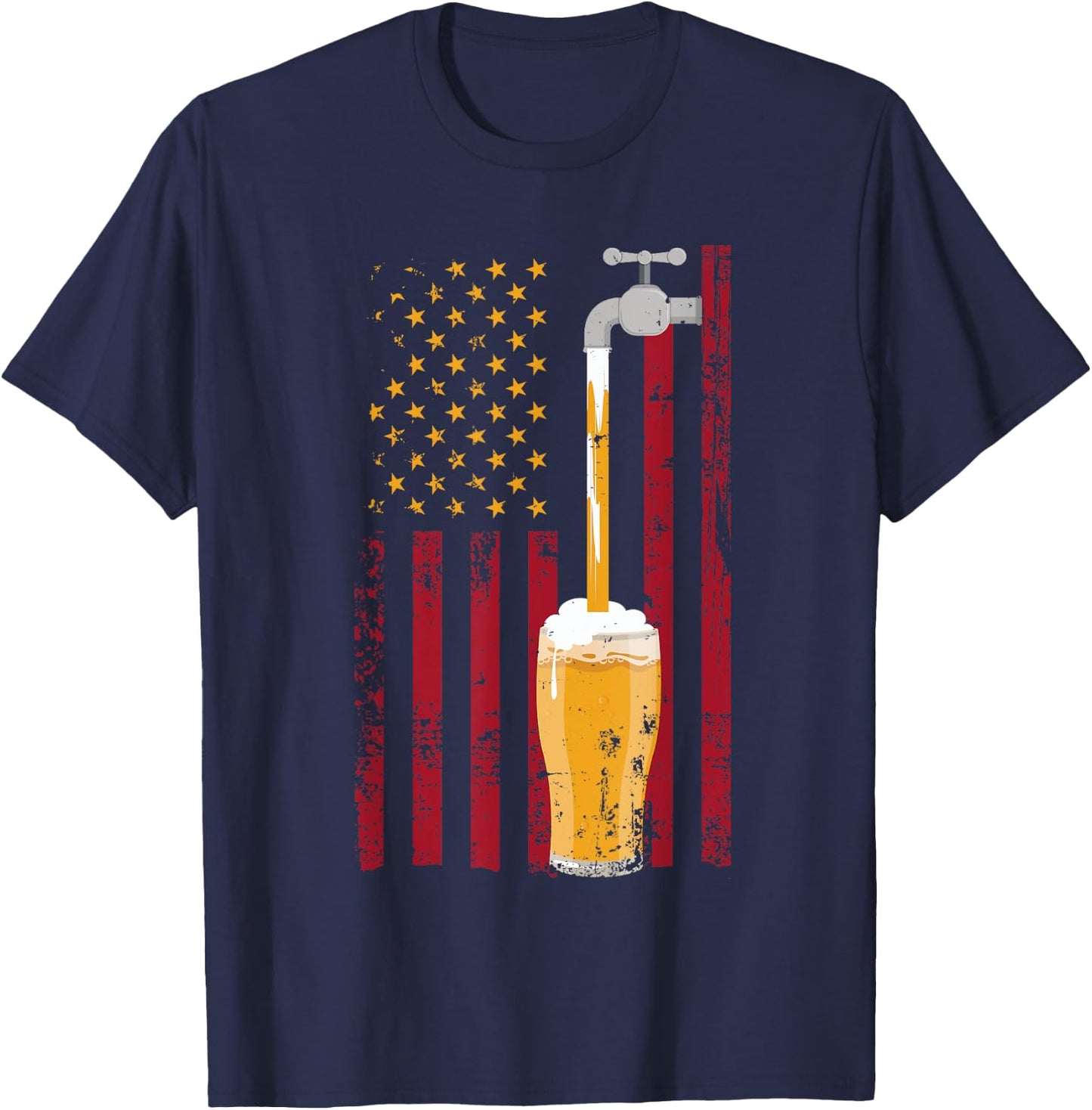 4th of July American Flag Beer Brewing Women Men T-Shirt - T-Shirt | Navy