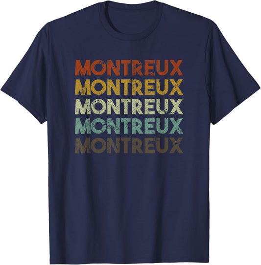 Montreux Switzerland Retro 80s Vintage T-Shirt - T-Shirt | Navy