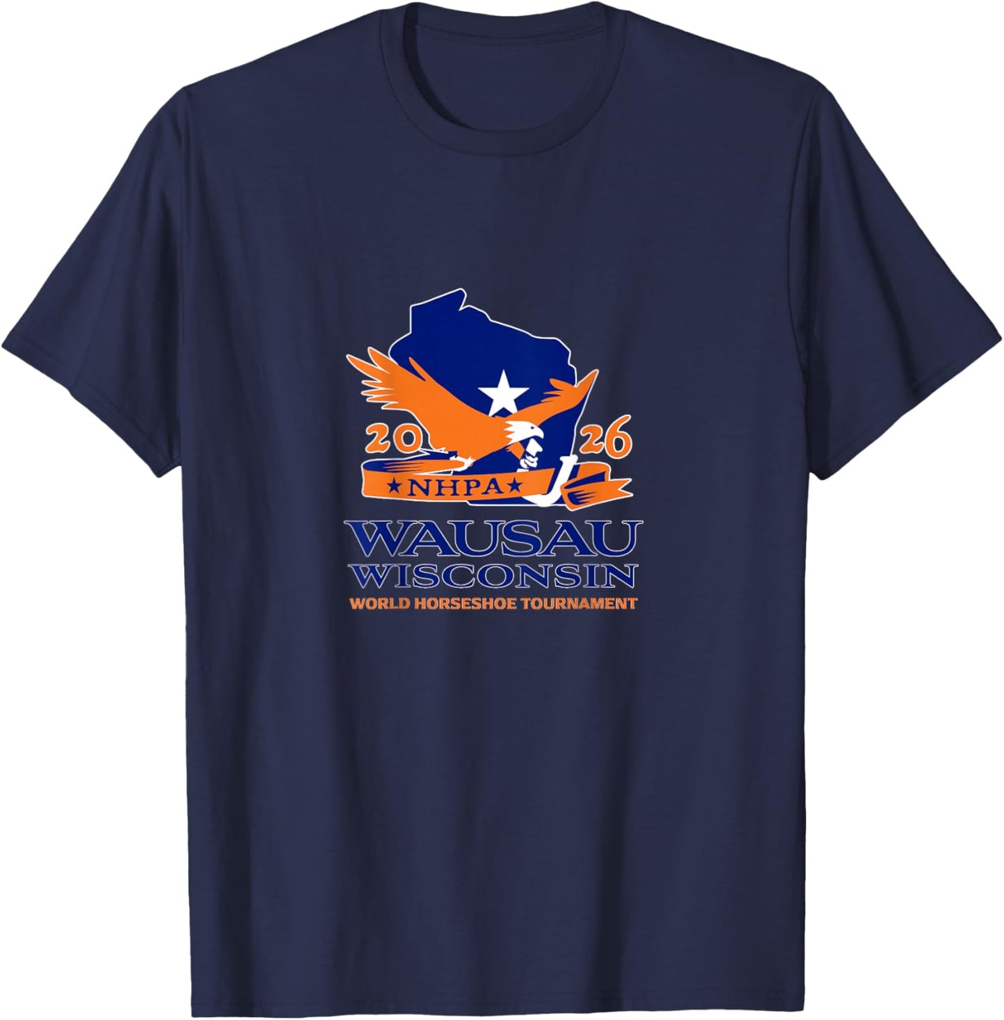 Horseshoe Pitchers NHPA 2026 World Tournament Logo on Back T-Shirt - T-Shirt | Navy