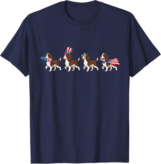 English Springer Spaniel USA Flag Memorial Day 4th of July T-Shirt - T-Shirt | Navy
