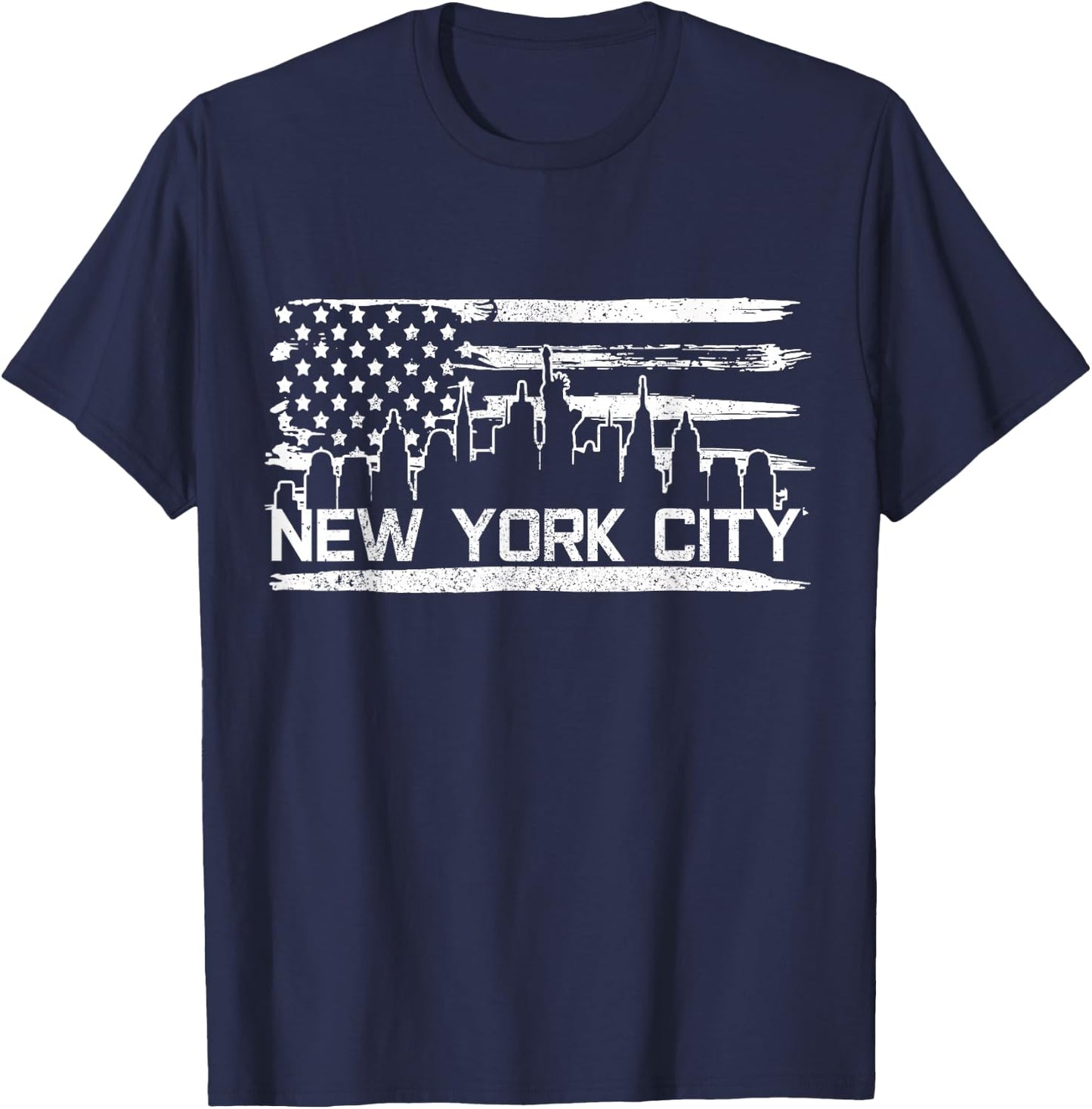 New York City Skyline American Flag Souvenir Gift T-Shirt - T-Shirt | Navy