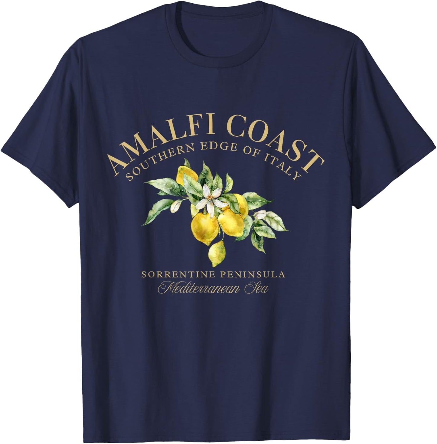 Amalfi Coast Lemons Sorrentine Peninsula, Mediterranean Sea T-Shirt - T-Shirt | Navy