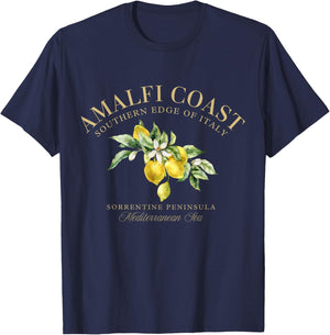 Amalfi Coast Lemons Sorrentine Peninsula, Mediterranean Sea T-Shirt - T-Shirt | Navy