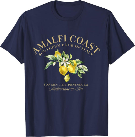 Amalfi Coast Lemons Sorrentine Peninsula, Mediterranean Sea T-Shirt - T-Shirt | Navy