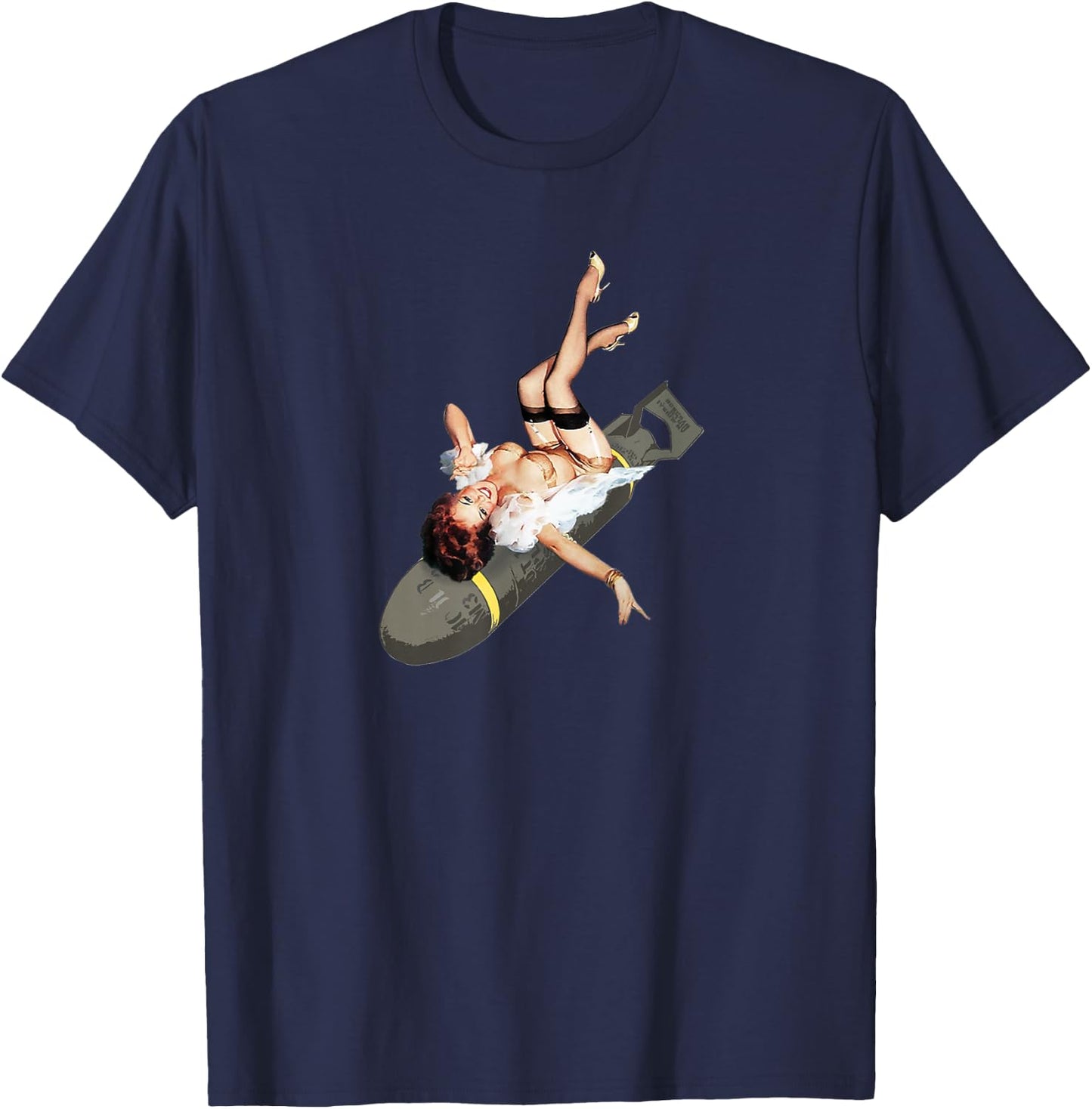 Pin Up Girl Bombs Away WWII Vintage Poster T-Shirt - T-Shirt | Navy