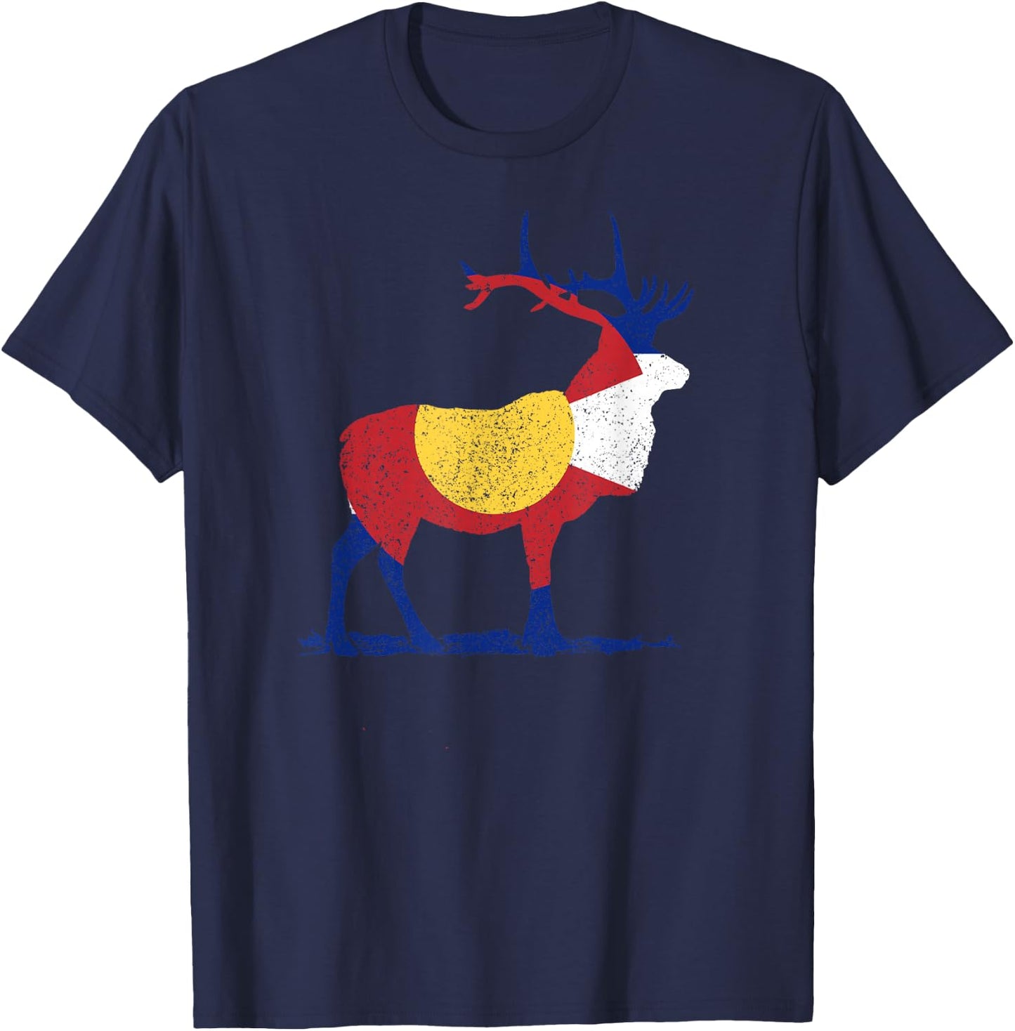 Colorado Elk Hunting CO Flag Nature Hiking Elk Hunter Gift T-Shirt - T-Shirt | Navy