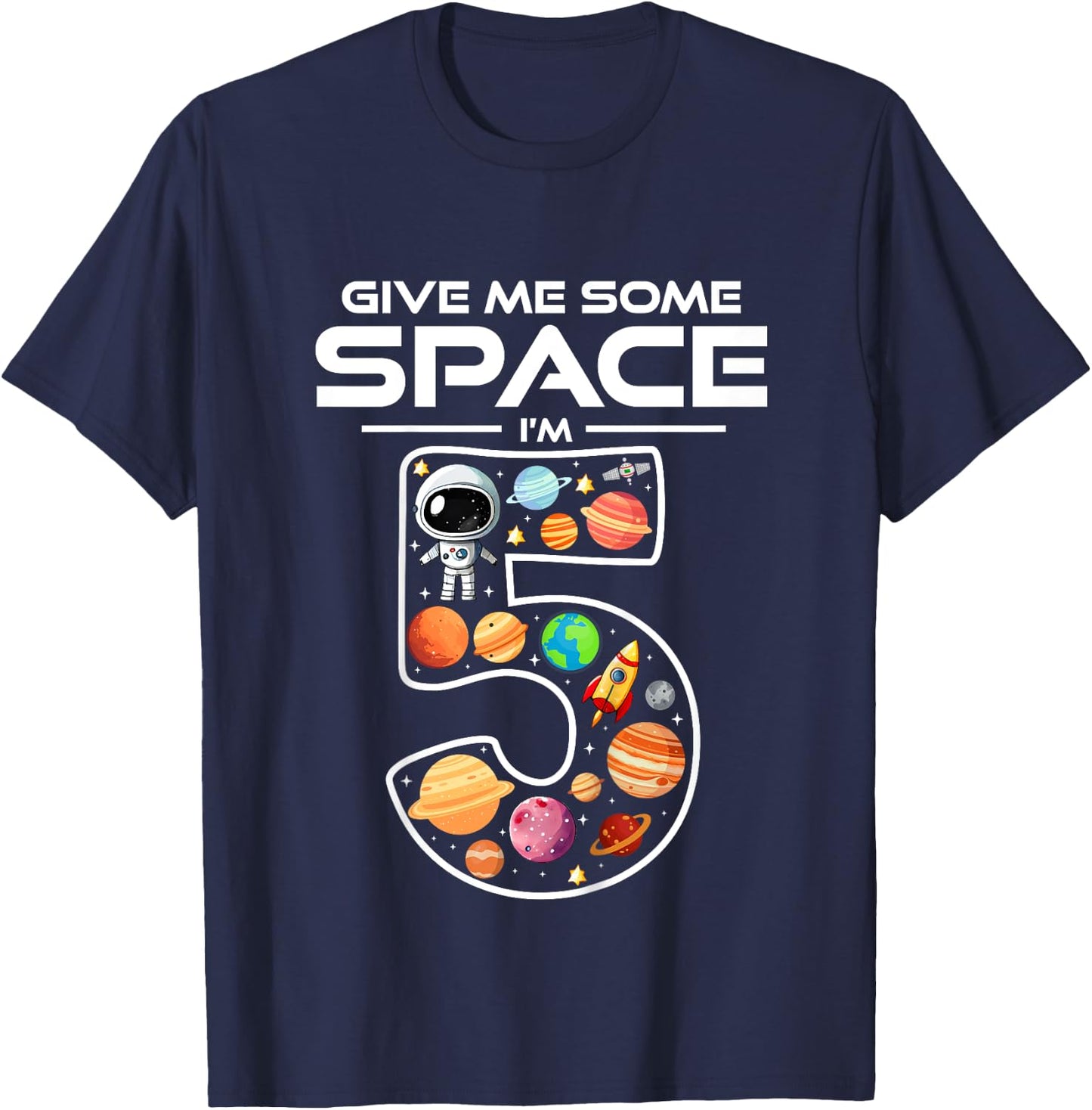 Kids 5 Year Old Boy Astronaut Space Birthday 5th Birthday Boys T-Shirt - T-Shirt | Navy