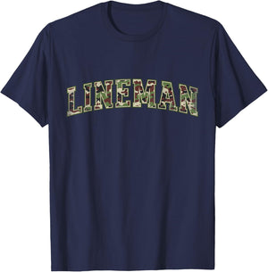 Camo Lineman Camourflage Varsity Text Fathers Day T-Shirt - T-Shirt | Navy