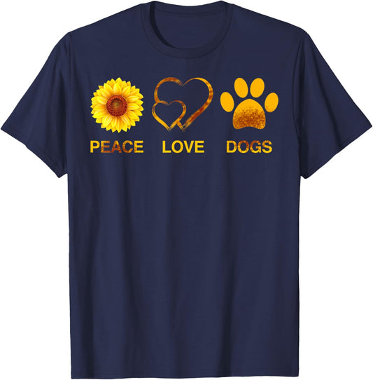 Peace Love Dogs Sunflowers Dog Lover Gift T-Shirt - T-Shirt | Navy