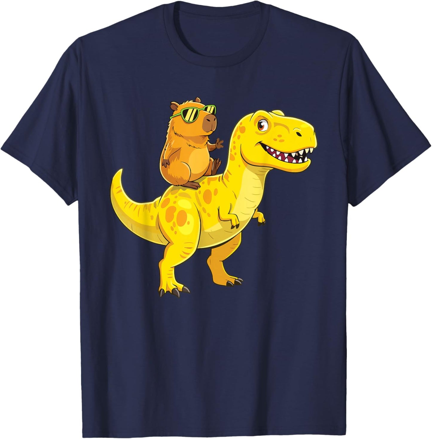 Funny Capybara Riding Cute Dinosaur T-Rex Lovers T-Shirt - T-Shirt | Navy