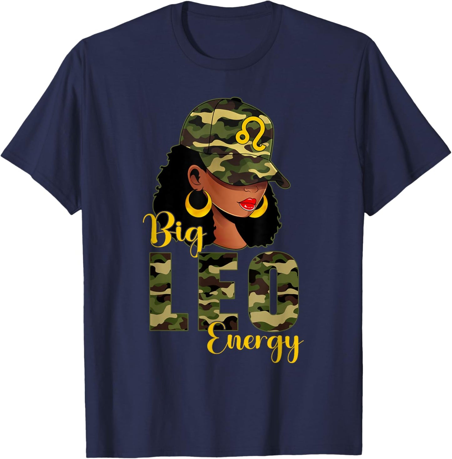 Big Leo Energy Camouflage Black Woman Cap Zodiac T-Shirt - T-Shirt | Navy