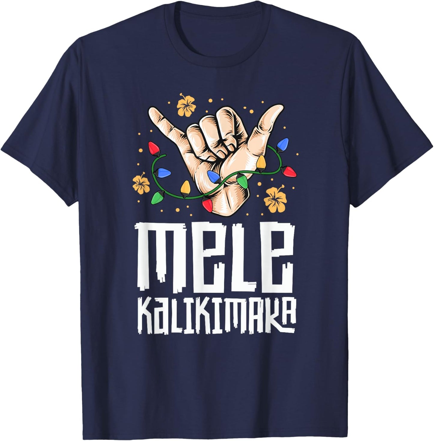 Hawaiian Christmas Shirt Men Mele Kaliki Shaka Kalikimaka T-Shirt - T-Shirt | Navy