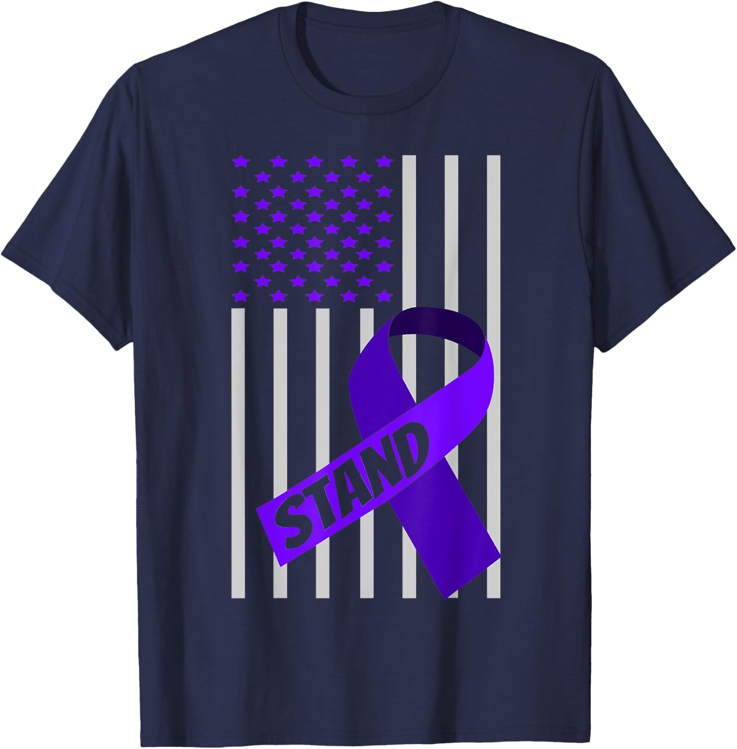 USA Flag Purple Ribbon Products Opioid Overdose Awareness Men T-Shirt - T-Shirt | Navy