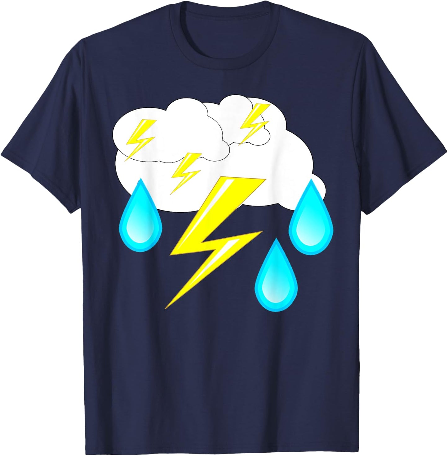 Lightning Bolts Rain Drops Thunder Storm Cloud Costume Shirt T-Shirt - T-Shirt | Navy