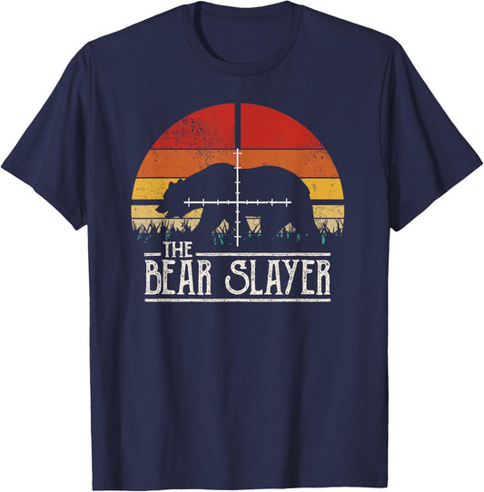 Vintage Sunset Retro Style Bear Hunting Bear Slayer T-Shirt - T-Shirt | Navy