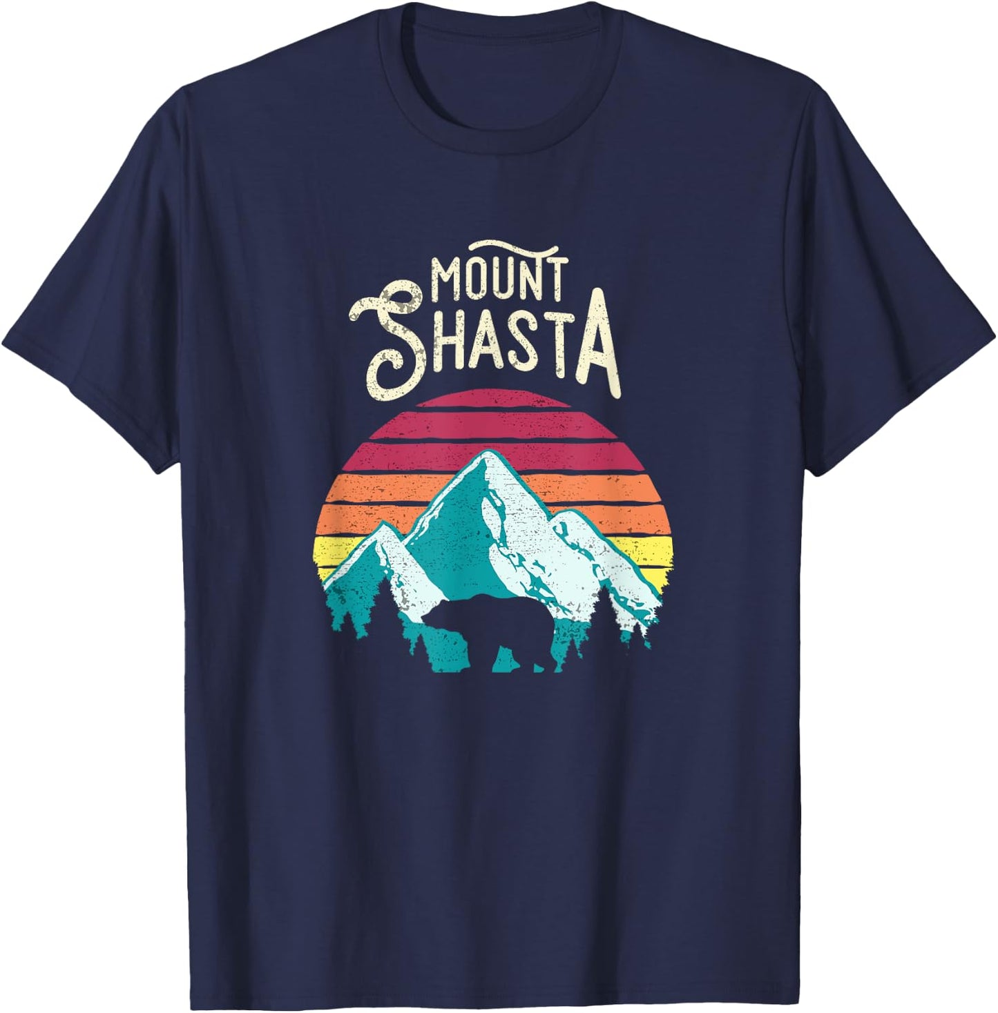 Retro Vintage Mount Shasta California Mountains Bear T-Shirt - T-Shirt | Navy