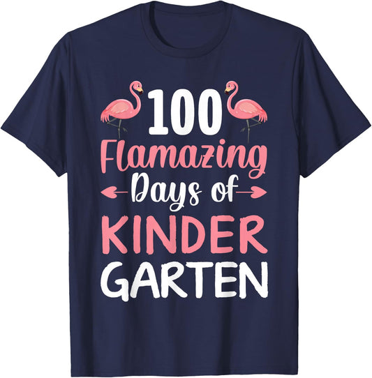 100 Days of School Flamingo Kindergarten Flamazing 100th Day T-Shirt - T-Shirt | Navy