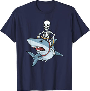 Halloween shark skeleton funny Halloween T-Shirt - T-Shirt | Navy