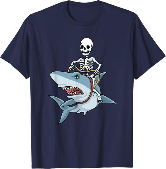 Halloween shark skeleton funny Halloween T-Shirt - T-Shirt | Navy