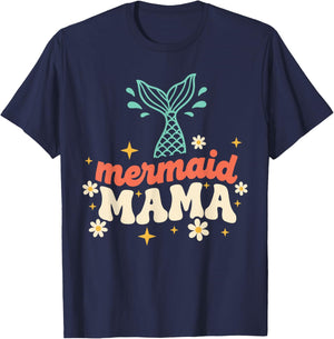 Mom of Birthday Girl Mermaid Costume Women, Mermaid Mama T-Shirt - T-Shirt | Navy