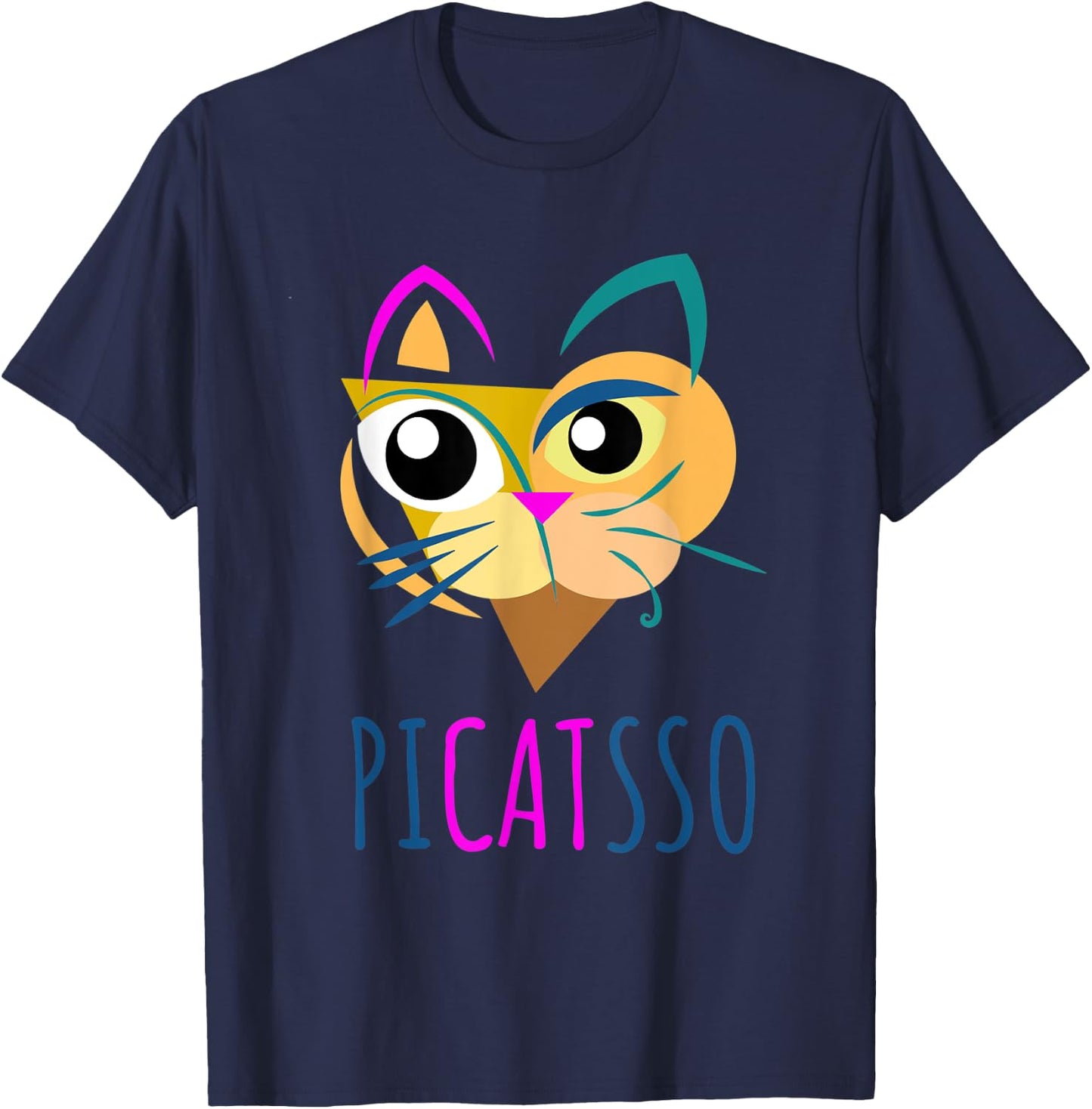 Funny Abstract Cat Art Picatsso Shirt For Art Teachers Men Women Kids T-Shirt - T-Shirt | Navy