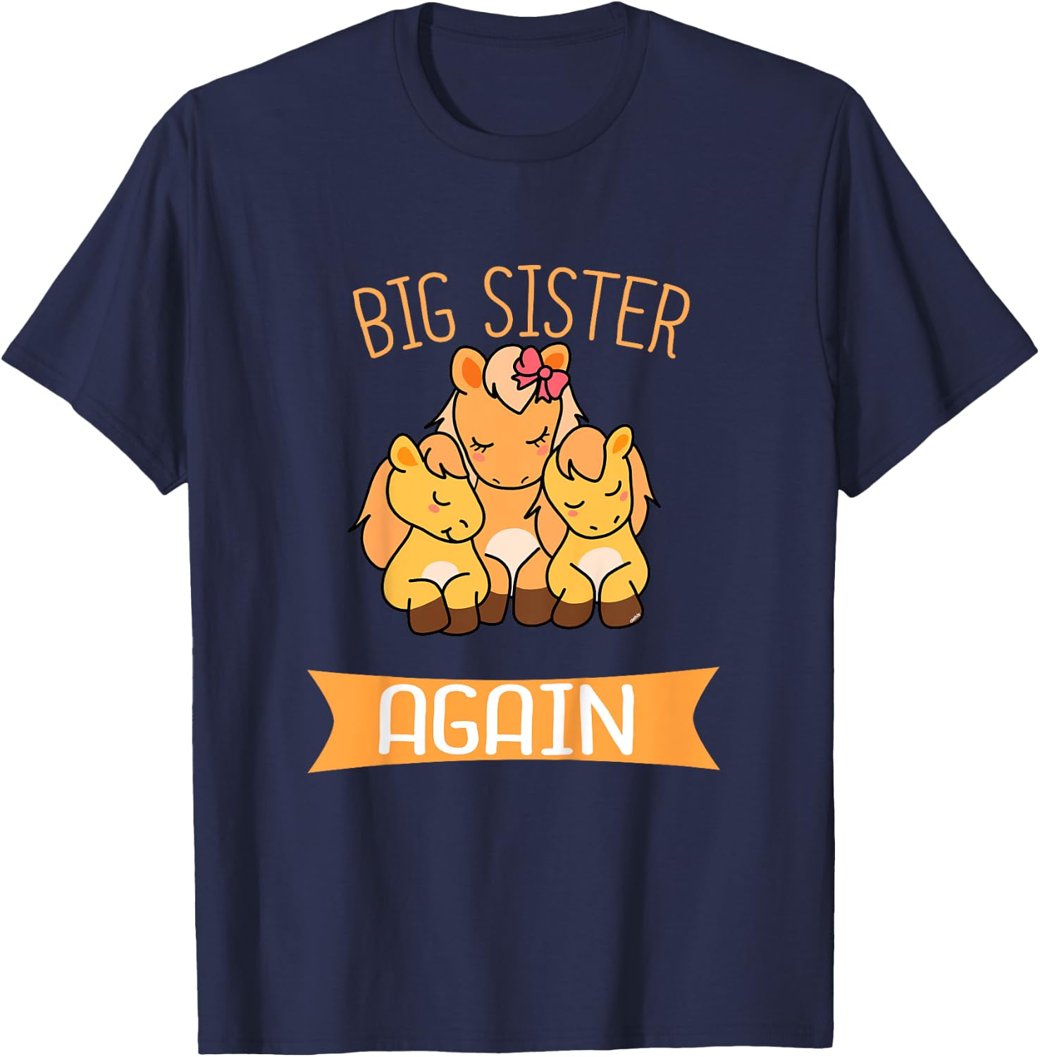 Big Sister Again Cute Horse Siblings T-Shirt - T-Shirt | Navy