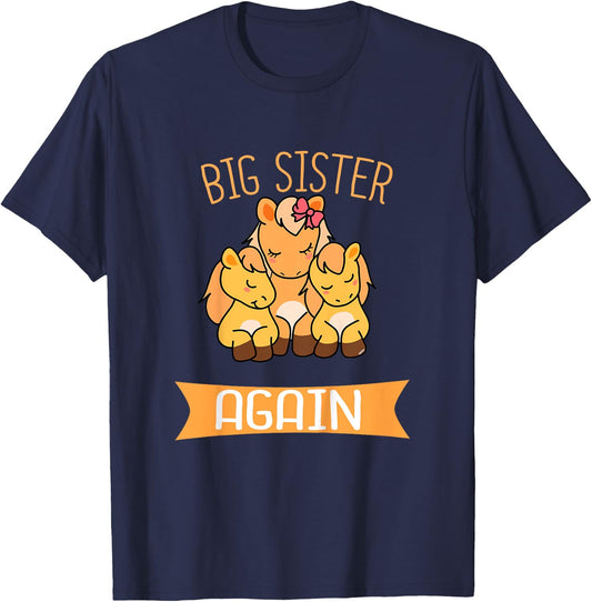 Big Sister Again Cute Horse Siblings T-Shirt - T-Shirt | Navy