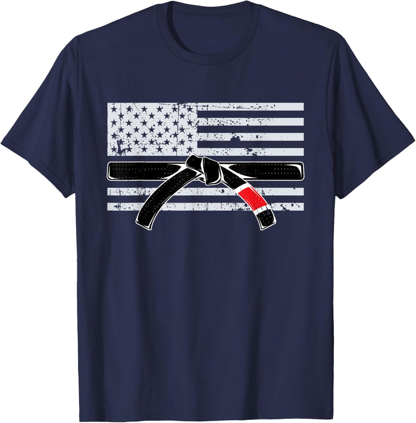 American Flag Jiu Jitsu Black Belt Ranking BJJ Jiujitsu Gift T-Shirt - T-Shirt | Navy