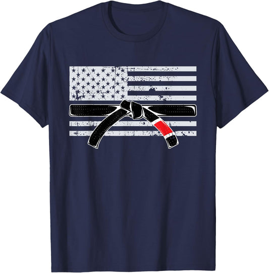 American Flag Jiu Jitsu Black Belt Ranking BJJ Jiujitsu Gift T-Shirt - T-Shirt | Navy