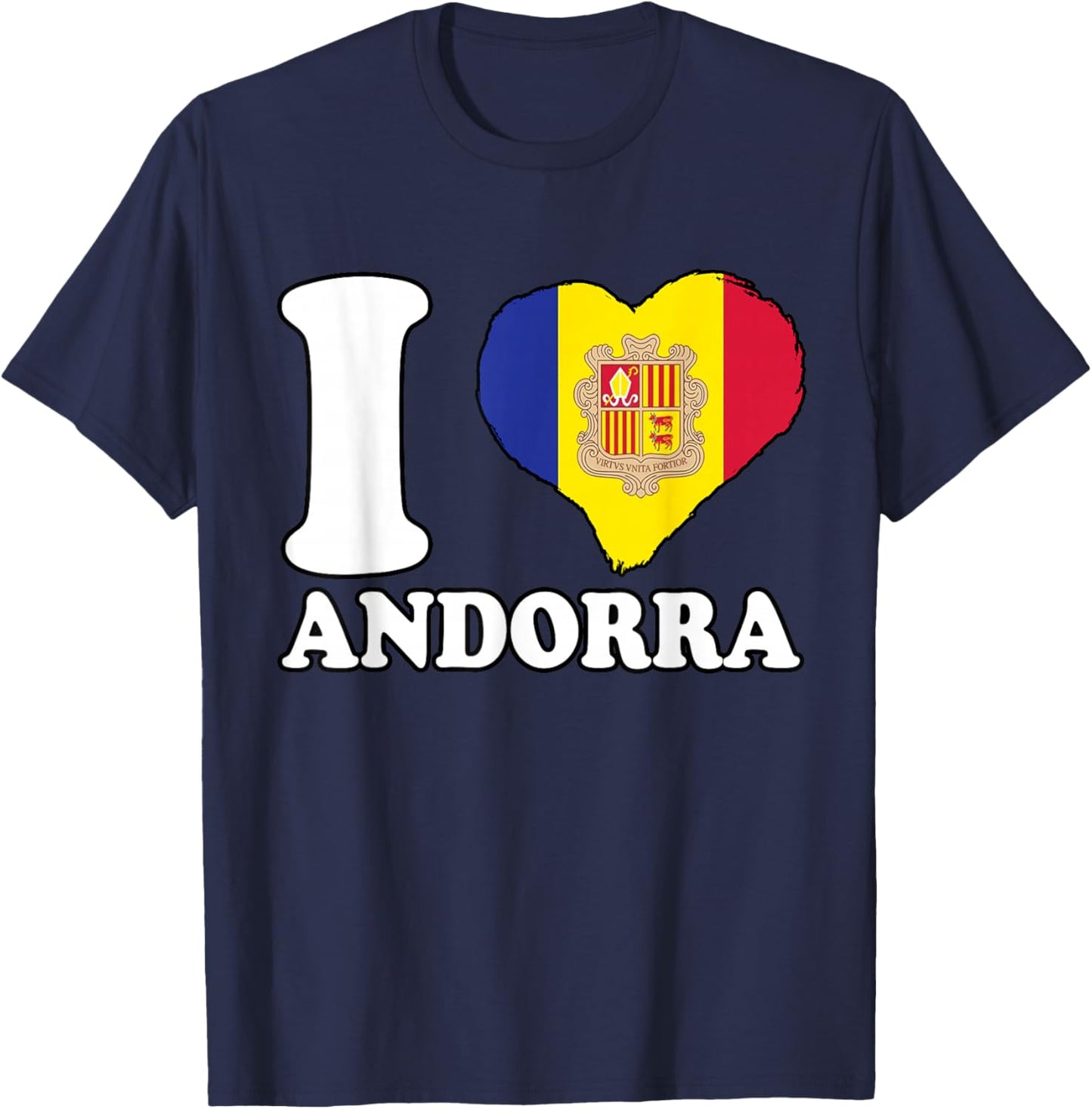 I Love Andorra Andorran Flag Heart Andorran Roots Andorra T-Shirt - T-Shirt | Navy