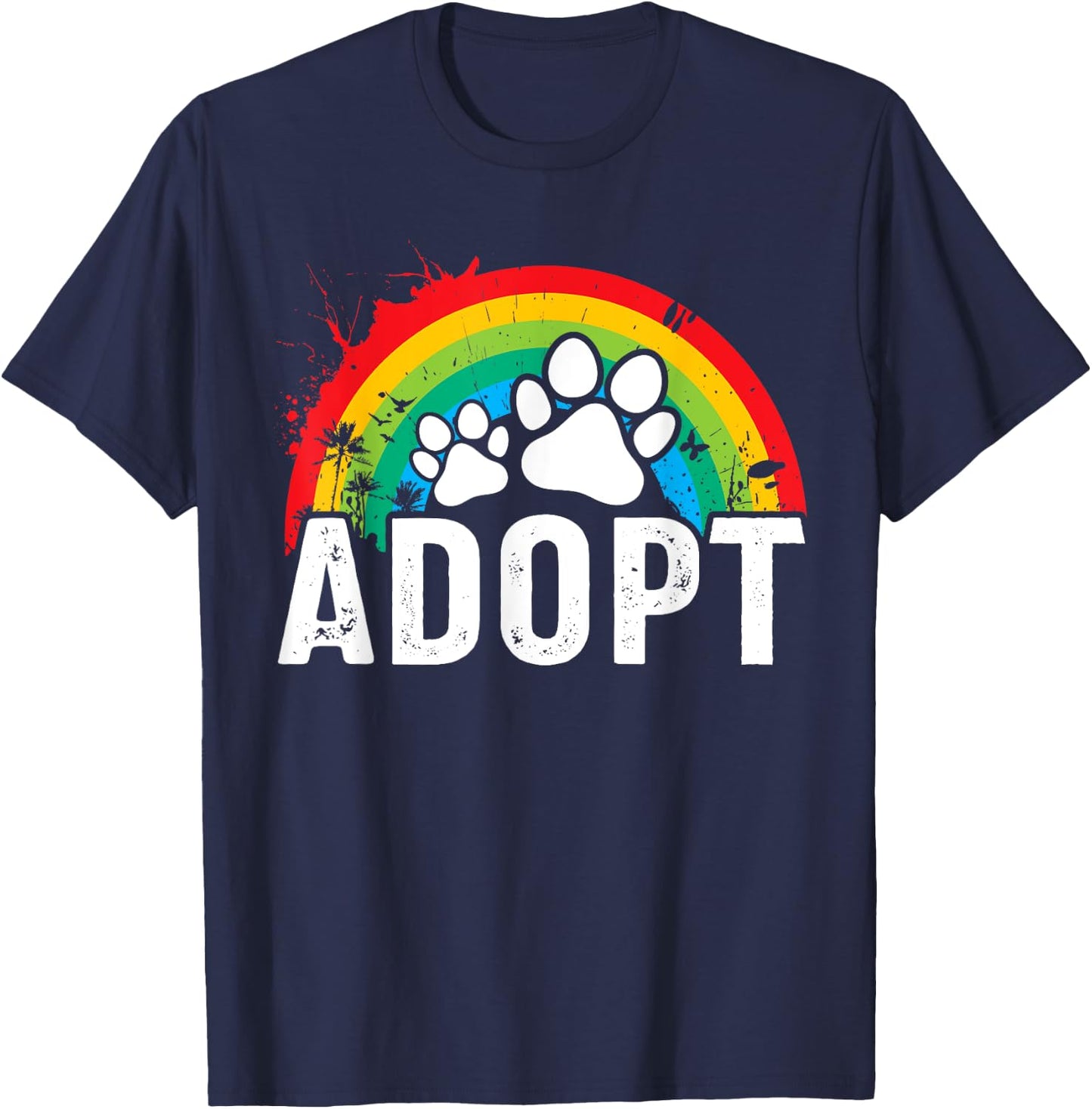 Vintage Rainbow Adopt A Dog Rescue Foster Adoption Month Women Kids T-Shirt - T-Shirt | Navy