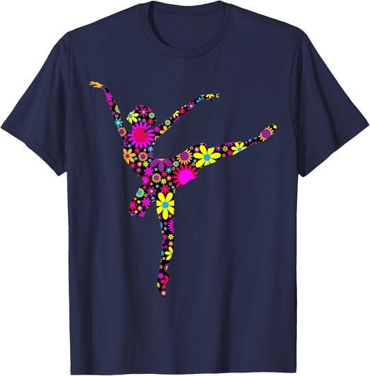 Colorful Flower Ballerina Girl | Gift Ballet T-Shirt - T-Shirt | Navy