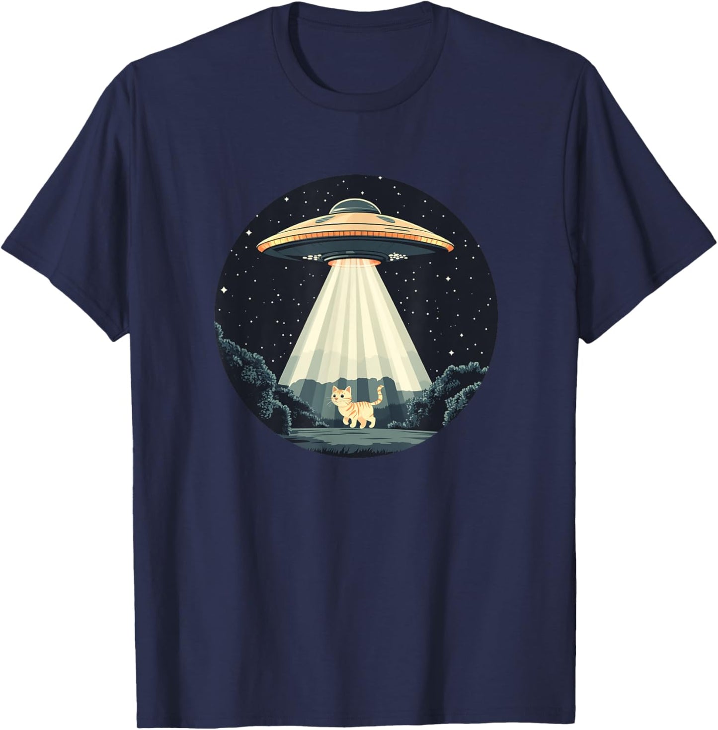 Funny UFO Beaming a Cat for Space Enthusiasts Women Kids T-Shirt - T-Shirt | Navy