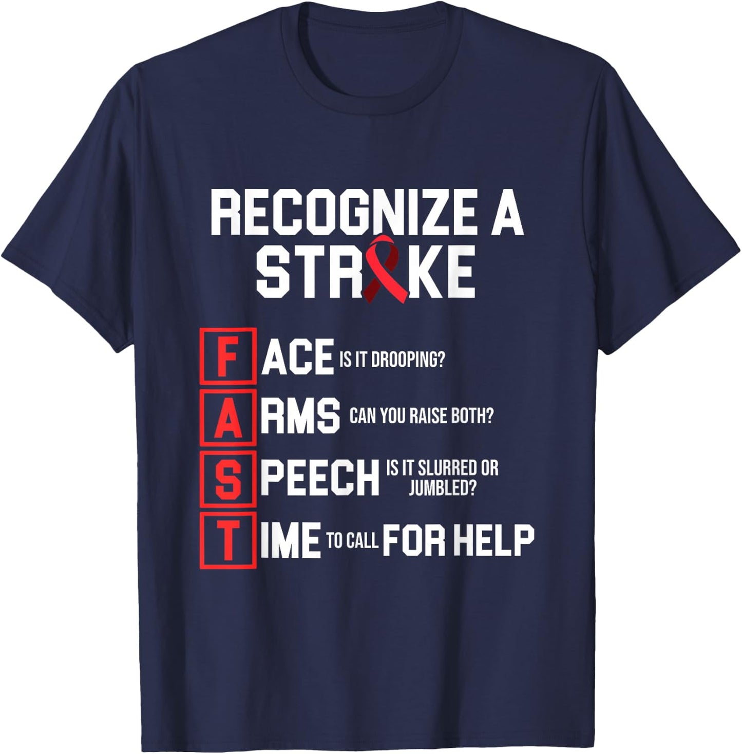 Stroke Awareness Survivor Fast Strong Warrior T-Shirt - T-Shirt | Navy