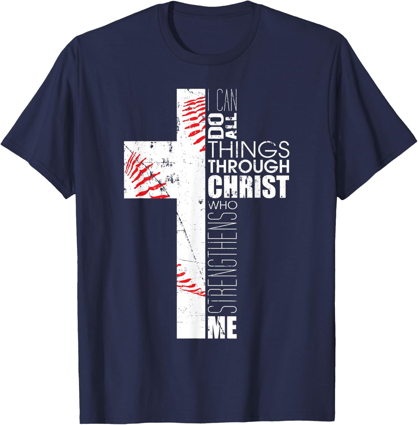 Philippians 4:13 Baseball Cross Gifts Christian Bible Verse T-Shirt - T-Shirt | Navy