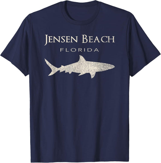 Retro Jensen Beach FL Shark Men Women Kids T-Shirt - T-Shirt | Navy