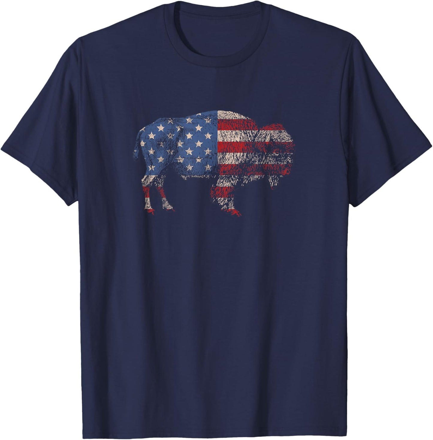 Vintage Retro Bison American Flag Buffalo Simple T-Shirt - T-Shirt | Navy