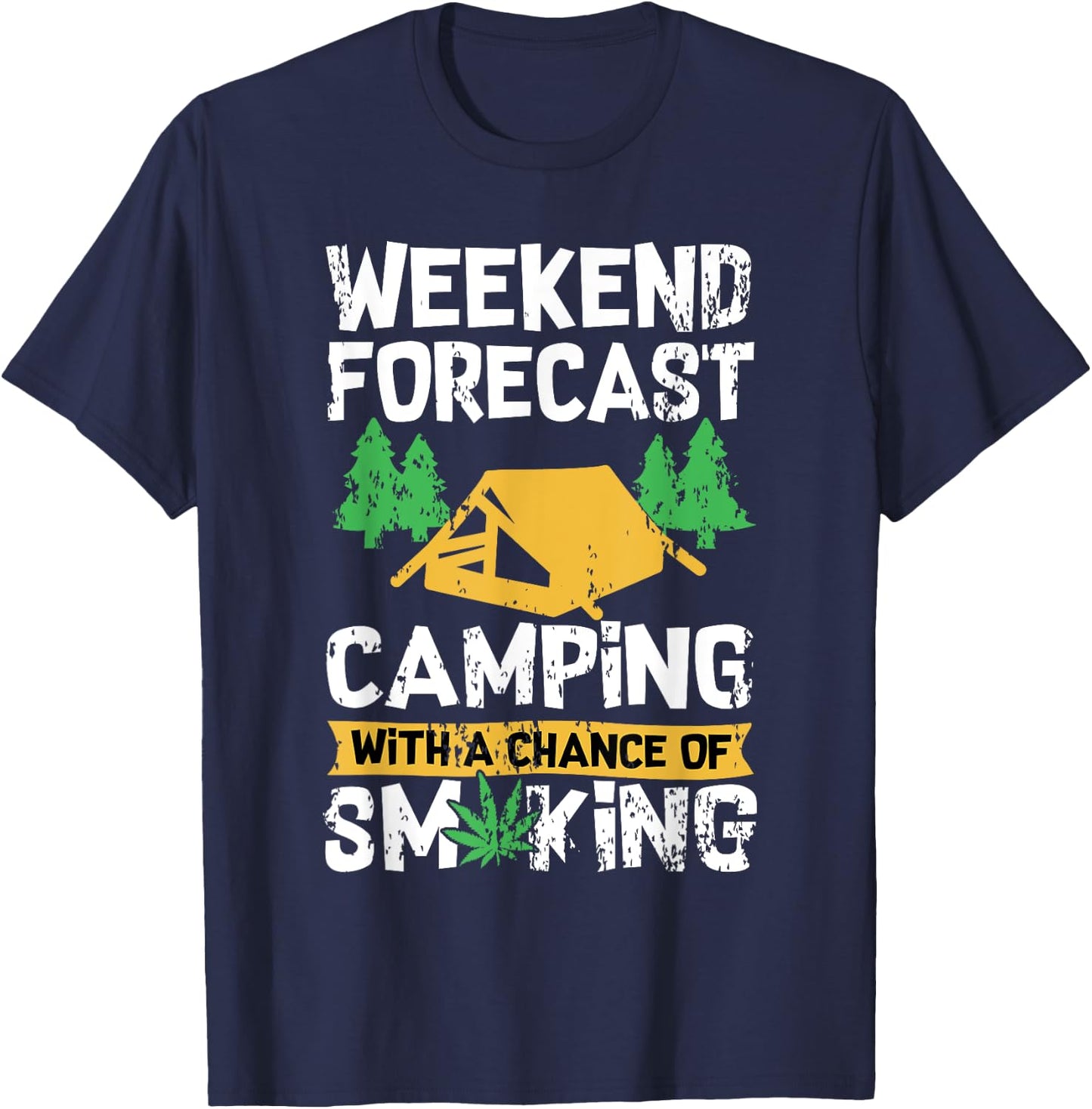 Distressed Weed Gift | Stoner Marijuana Happy Camper T-Shirt - T-Shirt | Navy