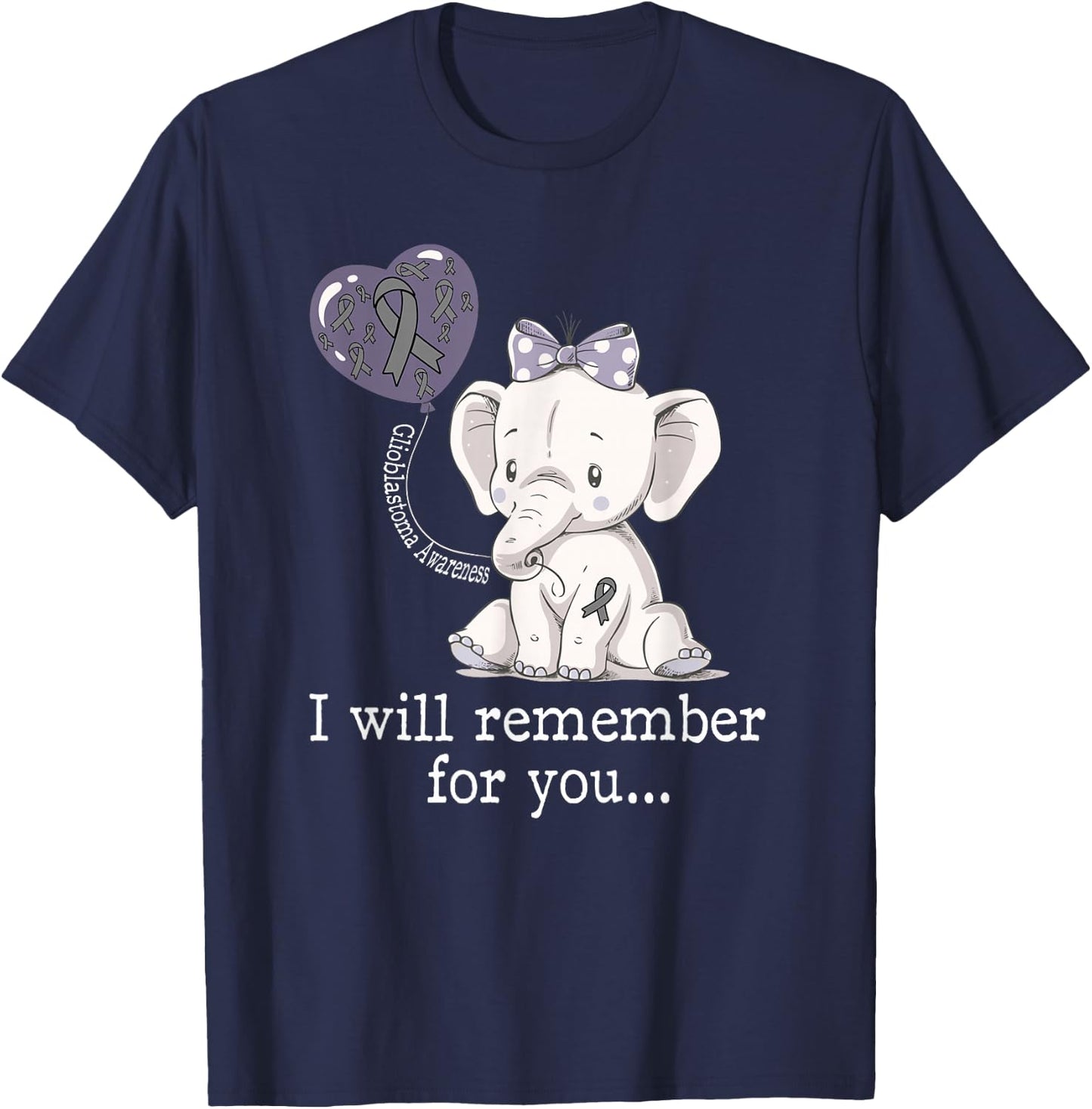 Glioblastoma Awareness Elephant T-Shirt - T-Shirt | Navy