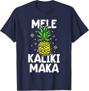 Mele Kalikimaka Tropical Christmas Pineapple Hawaii Xmas T-Shirt - T-Shirt | Navy