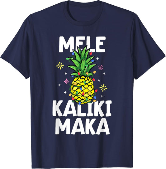 Mele Kalikimaka Tropical Christmas Pineapple Hawaii Xmas T-Shirt - T-Shirt | Navy