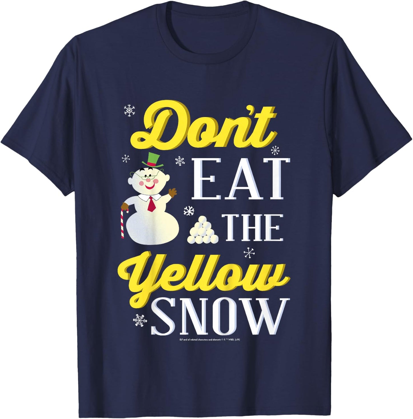 Kids Elf Snowman Don't Eat The Yellow Snow Text Poster T-Shirt - T-Shirt | Navy