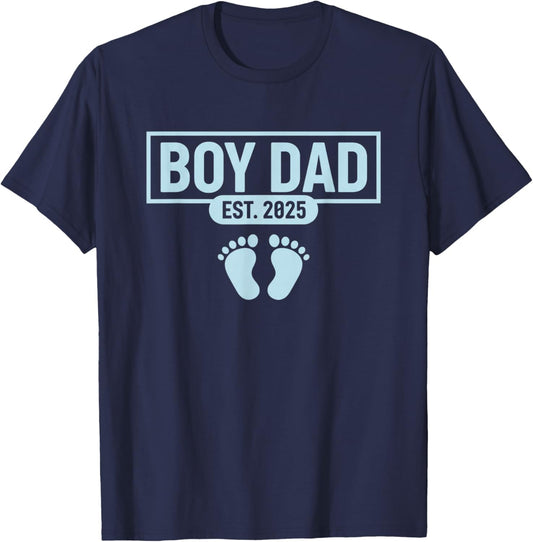 Boy Dad EST. 2025, New Dad Announcement Dad - Baby Boy 2025 T-Shirt - T-Shirt | Navy