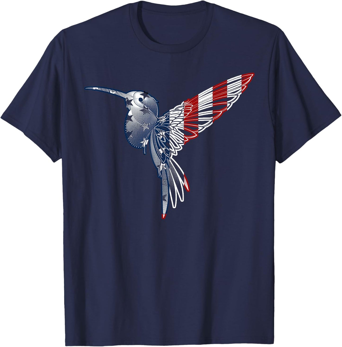 USA American Flag Dot Art Cute Bird Hummingbird 4th of July T-Shirt - T-Shirt | Navy