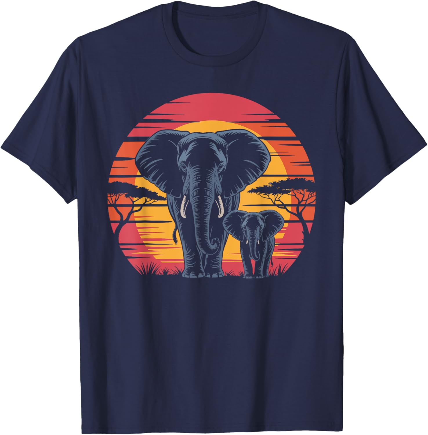 Elephant Retro Style Elephant Vintage Men Women Kids T-Shirt - T-Shirt | Navy