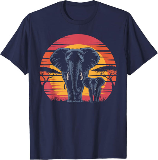 Elephant Retro Style Elephant Vintage Men Women Kids T-Shirt - T-Shirt | Navy