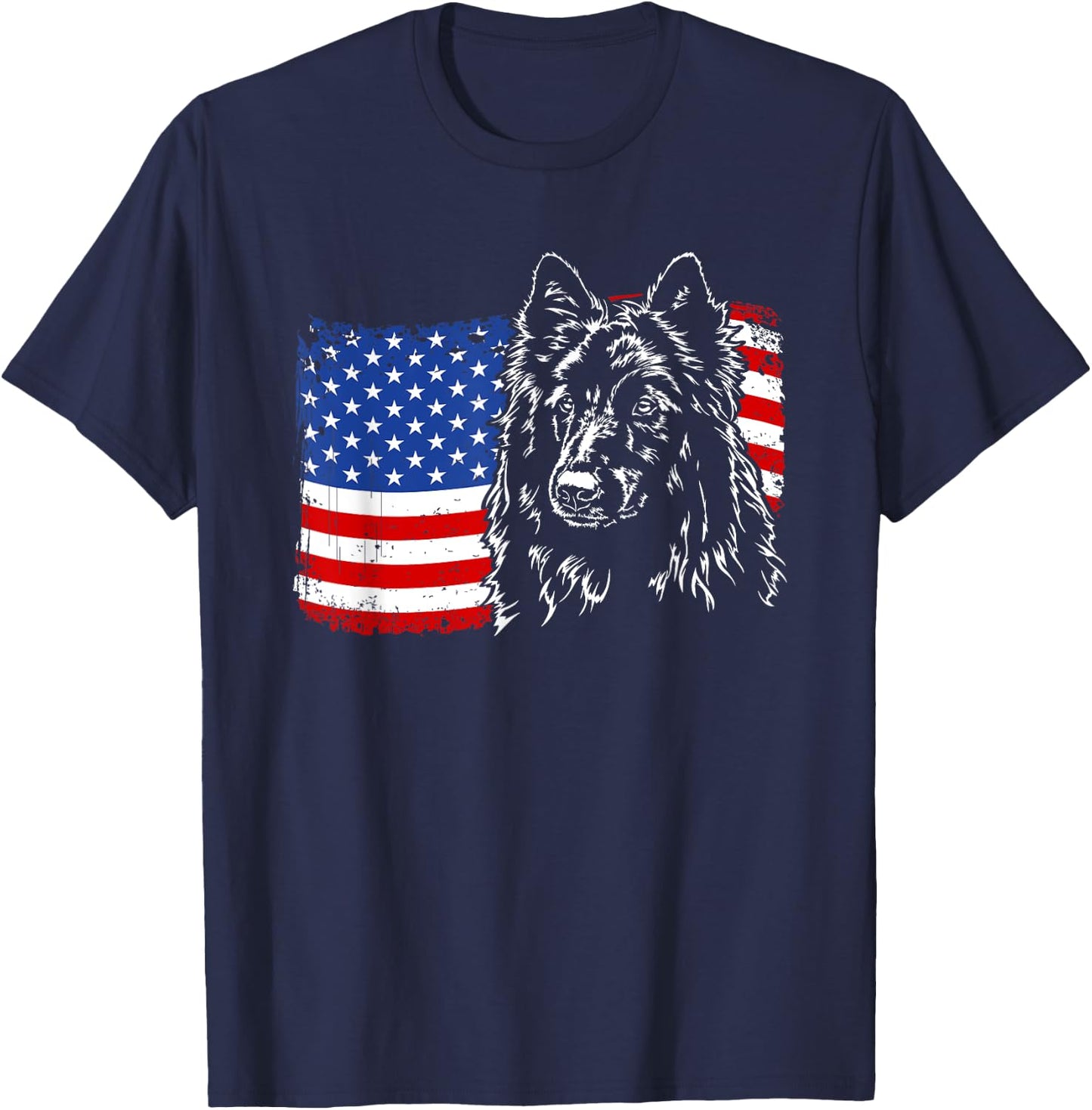 Proud Belgian Sheepdog American Flag patriotic dog gift Women Kids Men T-Shirt - T-Shirt | Navy
