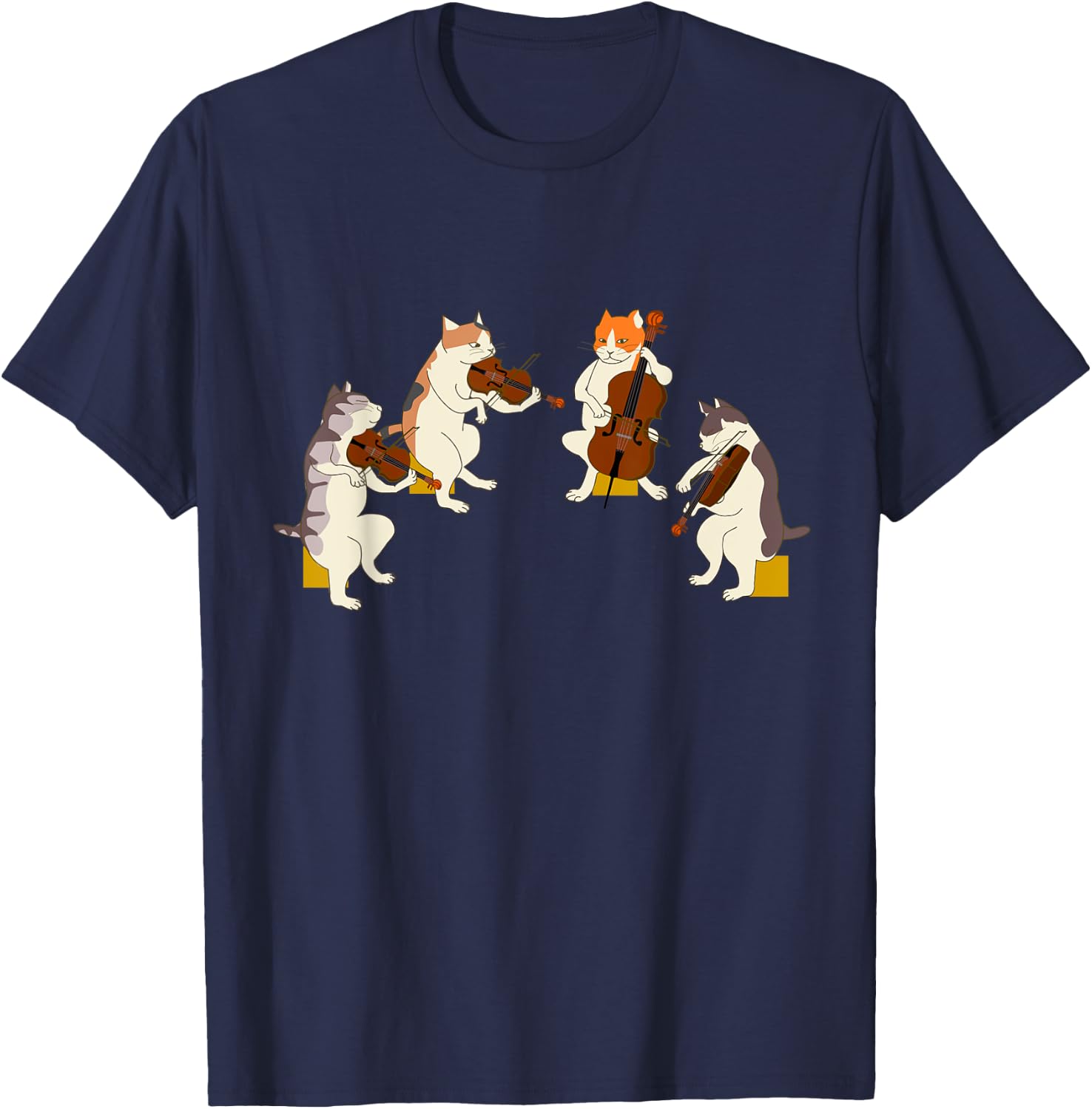 Fun Cats Playing Violin Cello Gift Music Cat Lover Women Kids T-Shirt - T-Shirt | Navy