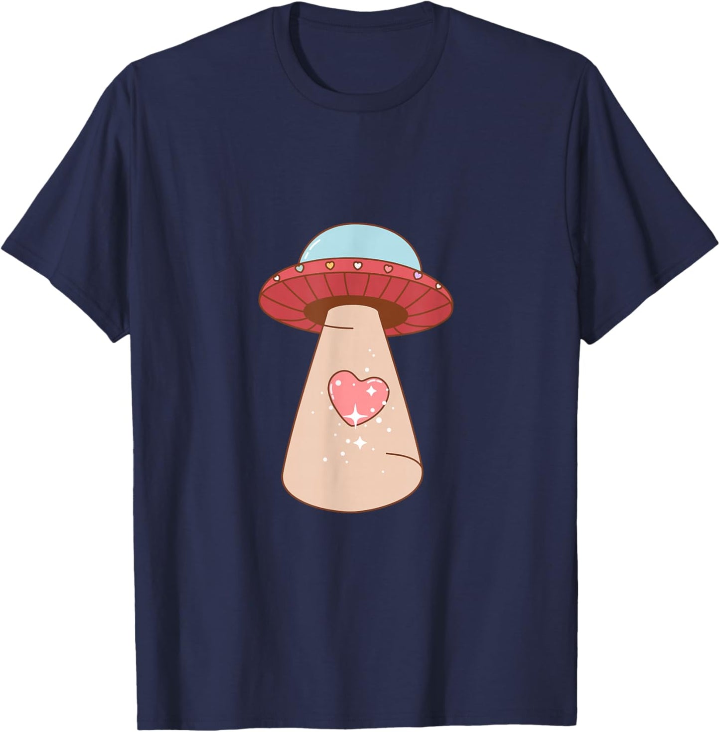 Cute UFO Heart Beam Retro Space Love Cartoon T-Shirt - T-Shirt | Navy